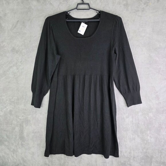 Woman Black Spense Knit Dress Wool Blend 3/4 Sleeves Empire Waist Round Neck 3X - Picture 2 of 9